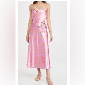 LIKELY Vittoria Pink Silk Satin Midi Dress
